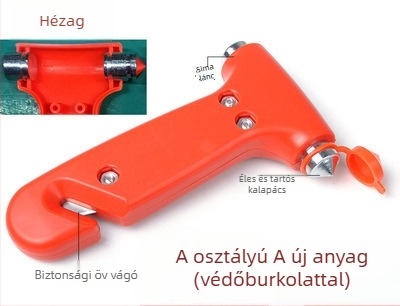 2 az 1-ben autós biztonsági kalapács ablaktörővel és öv vágóval, ABS műanyag, 100 g