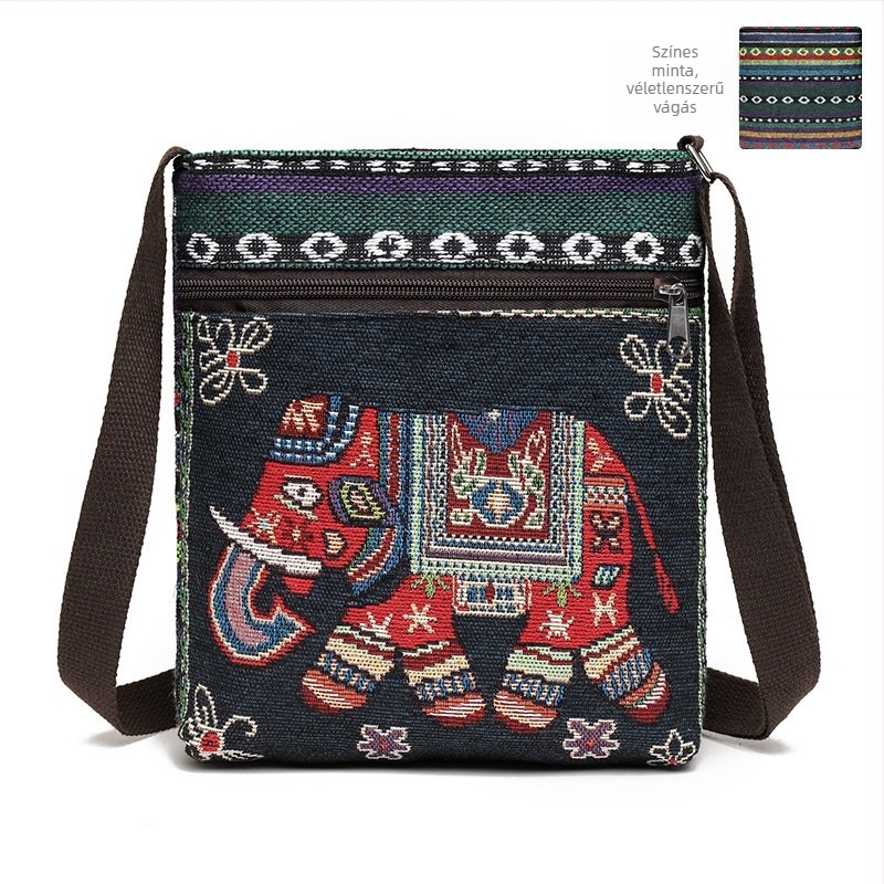 Kis női crossbody táska vászon anyagból, kínai stílus, aranyos és sokoldalú vállon átívelő táska telefonhoz, Miao ihletésű mini táska