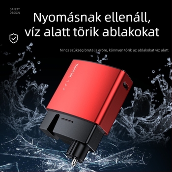 Autóvészhelyzeti eszköz 3 az 1-ben: ablakbetörő, zseblámpa és vágó kés; alumíniumötvözet + PC; 72 g