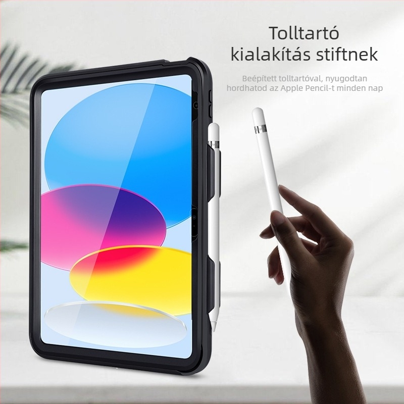 Átlátszó akril védőtok 2022-es iPad Air 6-hoz, állvánnyal és tolltartó rekesszel
