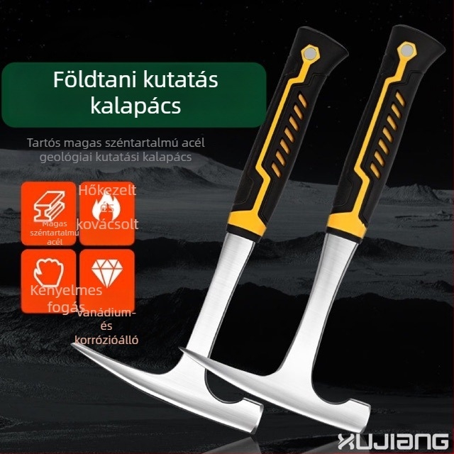 Geológiai feltáró kalapács, többfunkciós felmérő eszköz geológiai felmérésekhez, fej magas szénacélból, nettó tömeg 2.8