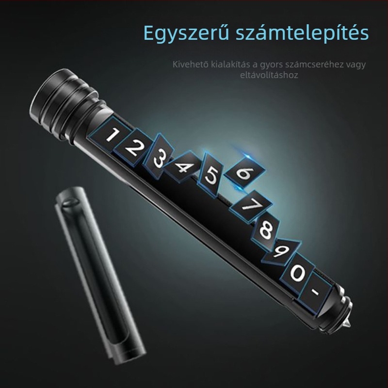Fém autós eszköz: rejtett vágó és biztonsági kalapács, ideiglenes parkolótábla, modell HMPL-003-03, logó nyomtatás elérhető