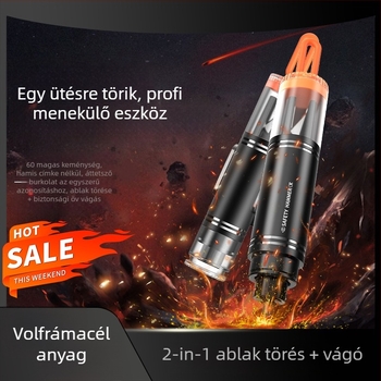 Autóba szerelhető vészhelyzeti ablak-törő kalapács, kétfunkciós mini hordozható mentőeszköz, 88 g, magas széntartalmú acél + alumínium ötvözet