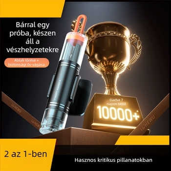 Autóba szerelhető vészhelyzeti ablak-törő kalapács, kétfunkciós mini hordozható mentőeszköz, 88 g, magas széntartalmú acél + alumínium ötvözet