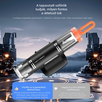 Autóba szerelhető vészhelyzeti ablak-törő kalapács, kétfunkciós mini hordozható mentőeszköz, 88 g, magas széntartalmú acél + alumínium ötvözet