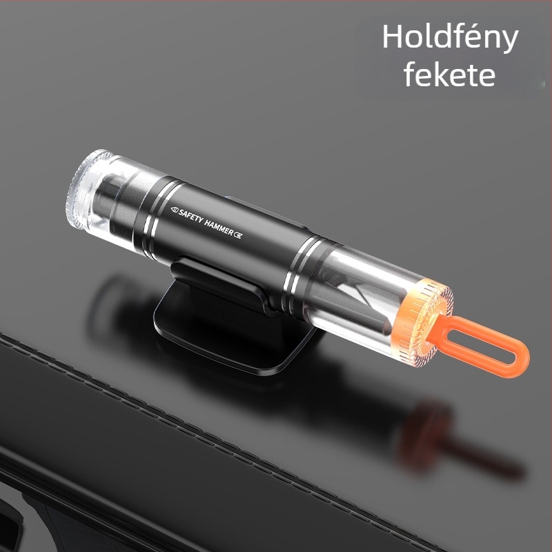 Autóba szerelhető vészhelyzeti ablak-törő kalapács, kétfunkciós mini hordozható mentőeszköz, 88 g, magas széntartalmú acél + alumínium ötvözet