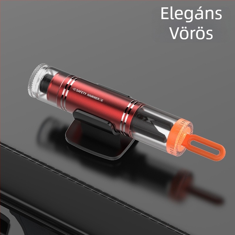 Autóba szerelhető vészhelyzeti ablak-törő kalapács, kétfunkciós mini hordozható mentőeszköz, 88 g, magas széntartalmú acél + alumínium ötvözet