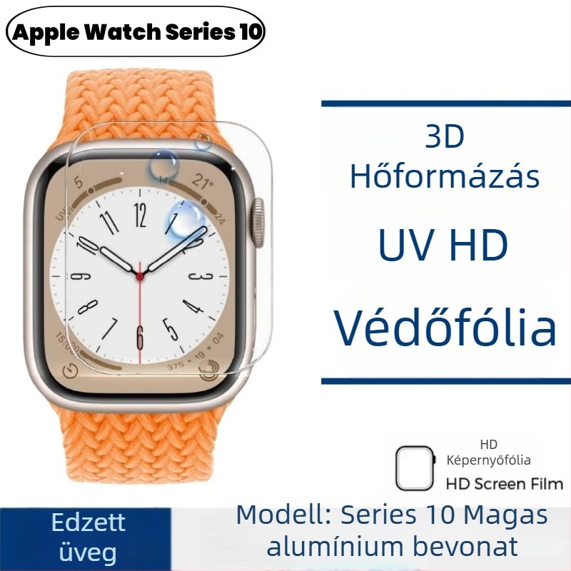 Apple Watch S10 edzett üveg kijelzővédő, ívelt felület, elülső fólia, HD, porálló, ütésálló