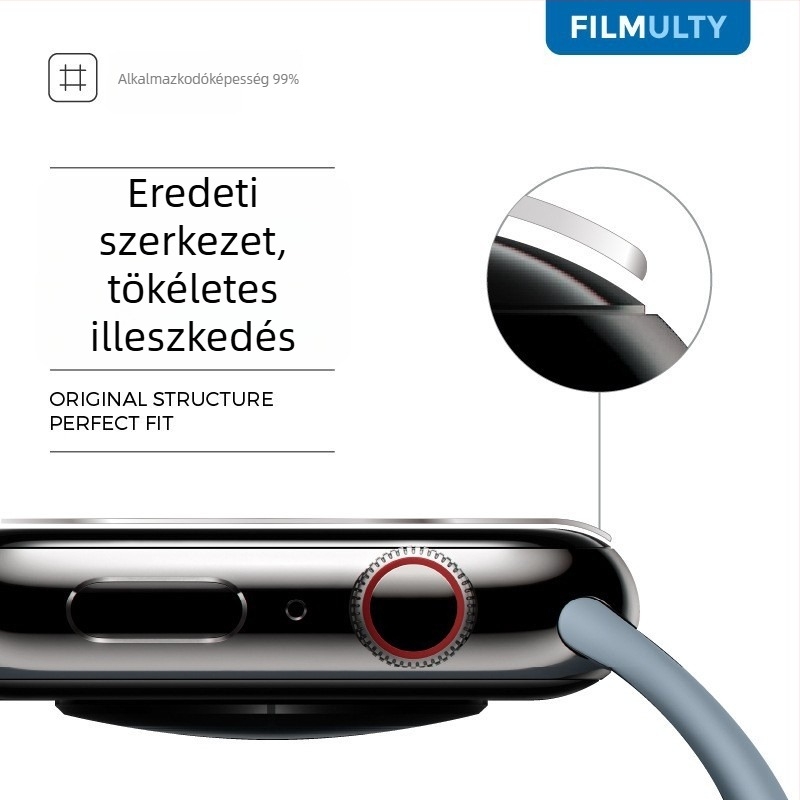 Apple Watch S10 edzett üveg kijelzővédő, ívelt felület, elülső fólia, HD, porálló, ütésálló