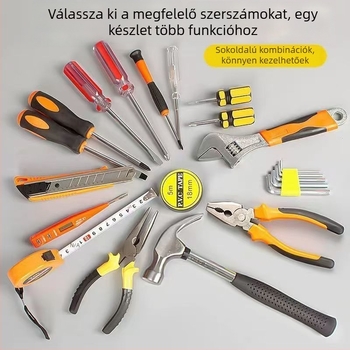 Háztartási eszközkészlet tároló dobozban, rozsdamentes acélból, szétszerelési eszközökkel