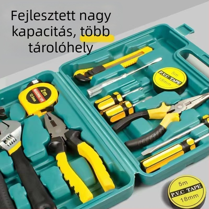 Háztartási eszközkészlet tároló dobozban, rozsdamentes acélból, szétszerelési eszközökkel