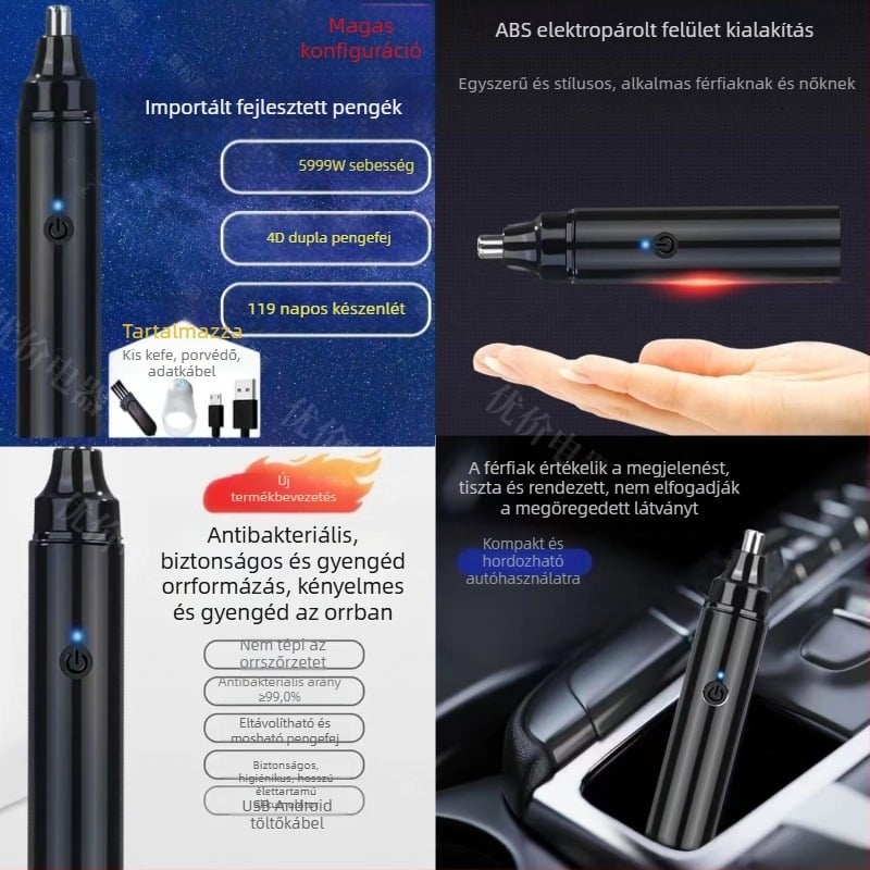 Orrszőrzet-trimmer, műanyag test, hálózati tápegység, nem mosható, akkumulátor nélkül