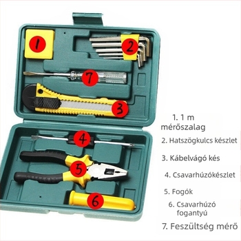 Családi szerszámkészlet – 11- vagy 12-darabos ötvözött acél készlet kalapáccsal, villáskulcsokkal, csavarhúzókkal és fogókkal – 0,5 kg