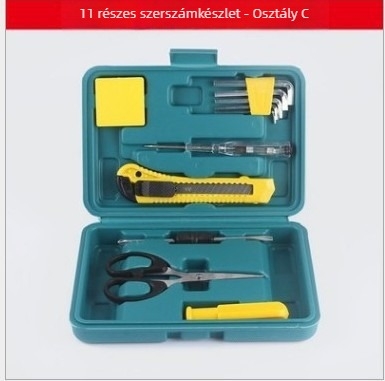 Családi szerszámkészlet – 11- vagy 12-darabos ötvözött acél készlet kalapáccsal, villáskulcsokkal, csavarhúzókkal és fogókkal – 0,5 kg