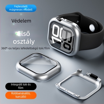 ELEMENTBOX Mágneses védőtok Apple Watch S10-hez integrált edzett üveggel, fém kivitel