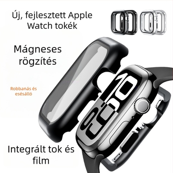 ELEMENTBOX Mágneses védőtok Apple Watch S10-hez integrált edzett üveggel, fém kivitel