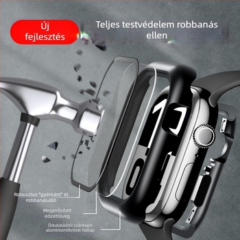 ELEMENTBOX Mágneses védőtok Apple Watch S10-hez integrált edzett üveggel, fém kivitel