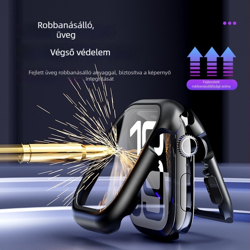 ELEMENTBOX Mágneses védőtok Apple Watch S10-hez integrált edzett üveggel, fém kivitel
