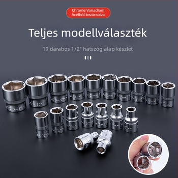 32-darabos sockets készlet gyertya kulccsal és racsival crom-vanádium acélból