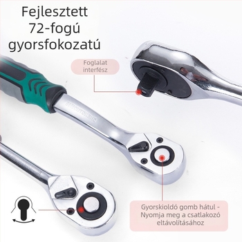 32-darabos sockets készlet gyertya kulccsal és racsival crom-vanádium acélból