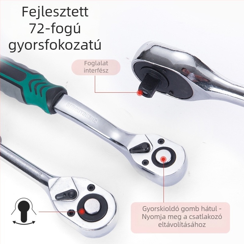 32-darabos sockets készlet gyertya kulccsal és racsival crom-vanádium acélból