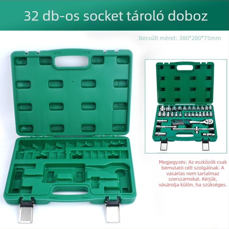 32-darabos sockets készlet gyertya kulccsal és racsival crom-vanádium acélból