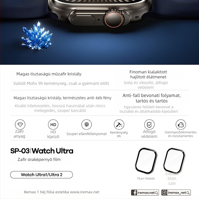 REMAX RuiLiang szafírszemű óra kijelzővédő fólia SP-03, Mohs-keménység 9, kékfény elleni védelem, vákuum bevonat