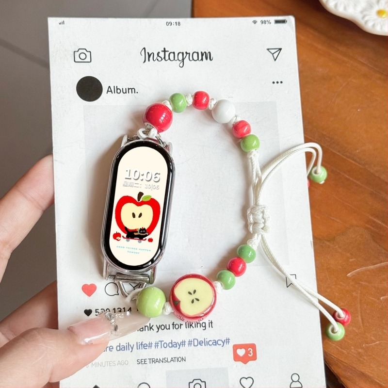 Mi Band 10 – Műgyöngy NFC karkötő, gyöngyös szíj, NFC verzió, egyhurok zár, súly 20 g