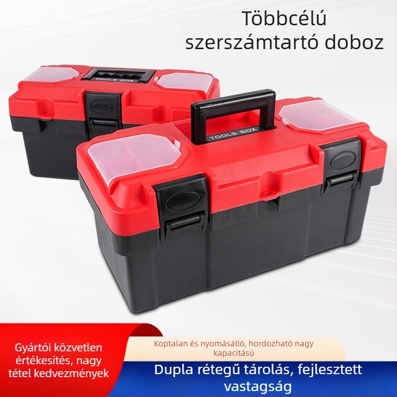 Műanyag szerszámtartó, hordozható, nagy kapacitású tároló villanyszerelőknek és autós szerszámokhoz