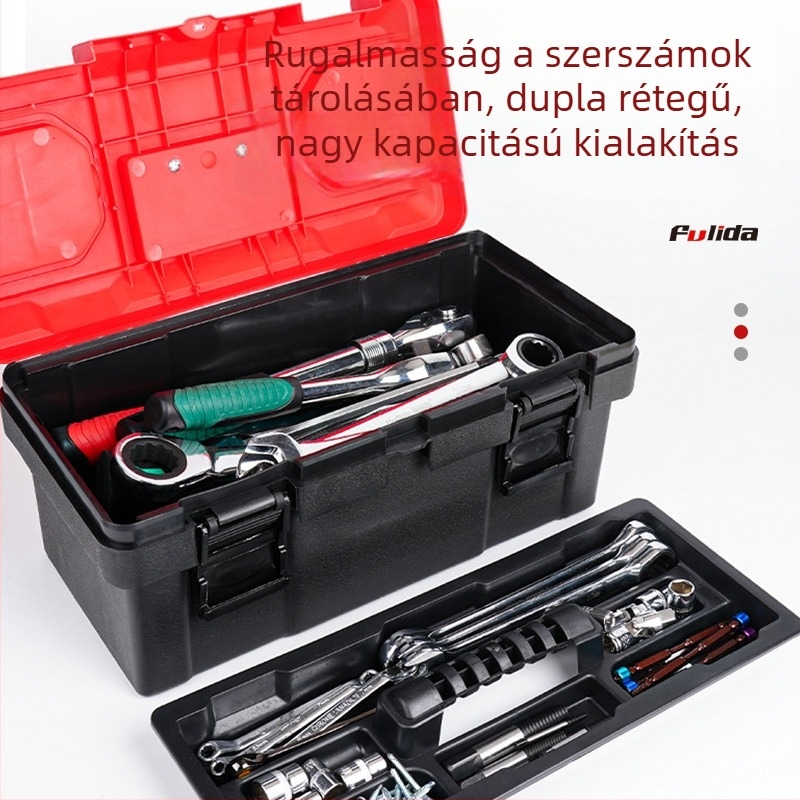 Műanyag szerszámtartó, hordozható, nagy kapacitású tároló villanyszerelőknek és autós szerszámokhoz