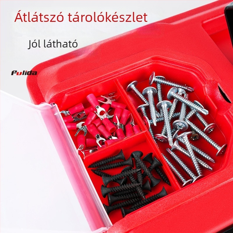Műanyag szerszámtartó, hordozható, nagy kapacitású tároló villanyszerelőknek és autós szerszámokhoz