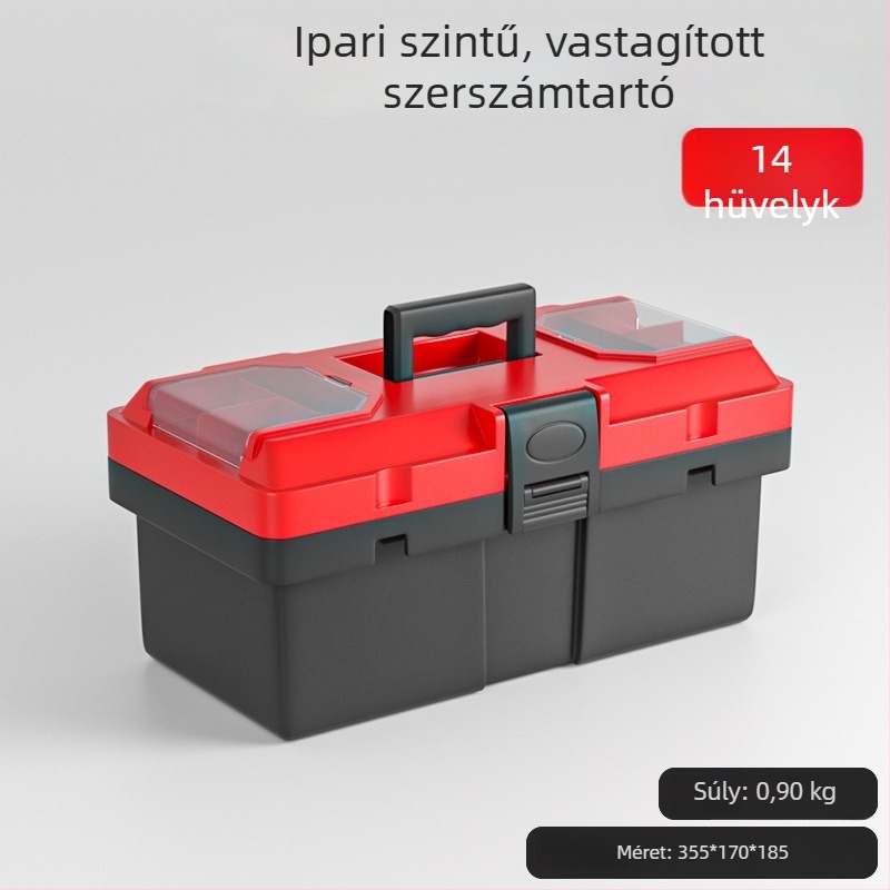 Műanyag szerszámtartó, hordozható, nagy kapacitású tároló villanyszerelőknek és autós szerszámokhoz