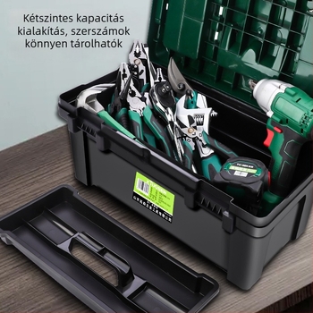 Műanyag szerszámtároló – összecsukható, hordozható, többszintű tároló elektromos szerelők és otthoni eszközök számára