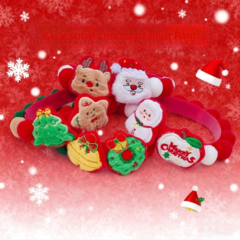 Kiskedvenc nyakörv haranggal és plüss anyagból — Cartoon minta, gyapjú plüss, univerzális használat, lazább stílus