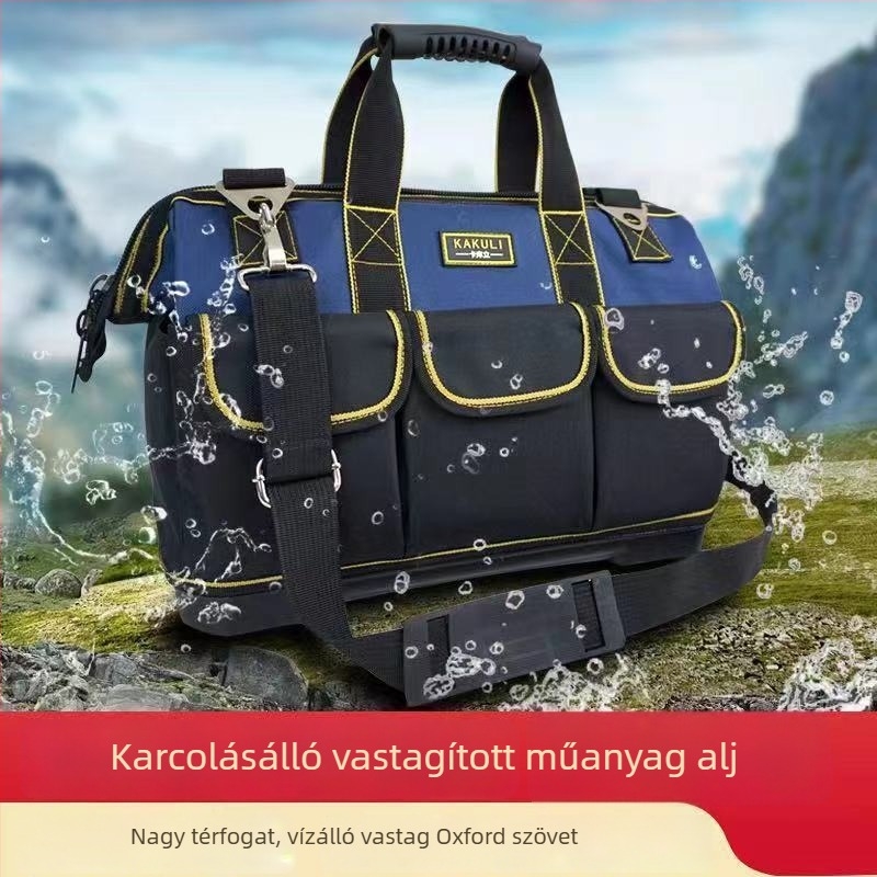 Kézben hordható villanyszerelő eszköztáska - megerősített, kopásálló és vízálló kivitel, vállpántos, multifunkcionális, nagy kapacitású