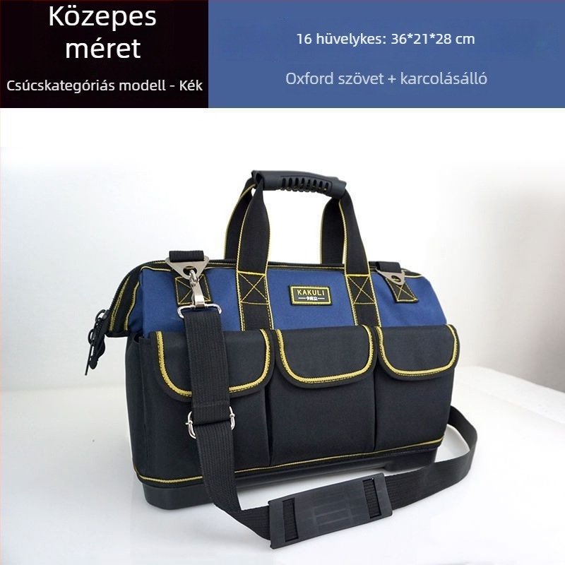 Kézben hordható villanyszerelő eszköztáska - megerősített, kopásálló és vízálló kivitel, vállpántos, multifunkcionális, nagy kapacitású