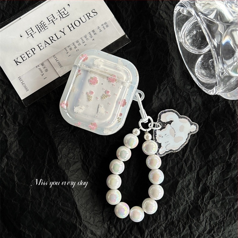 AirPods Pro 2 védőtok virágos macska dizájnnal — TPU anyag, hordozható, all-in-one, cartoon stílus, nyomtatás, kompatibil Apple AirPods Pro 2