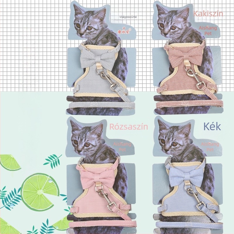 Macska hám masnival – kockás mintázat, PP anyag, mellkasöv