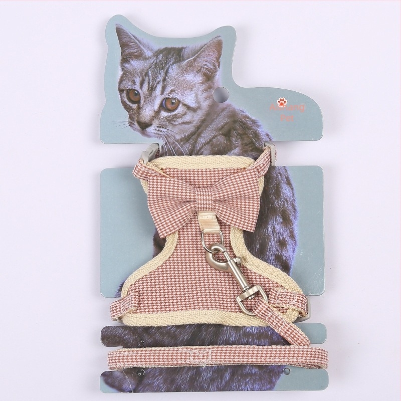 Macska hám masnival – kockás mintázat, PP anyag, mellkasöv