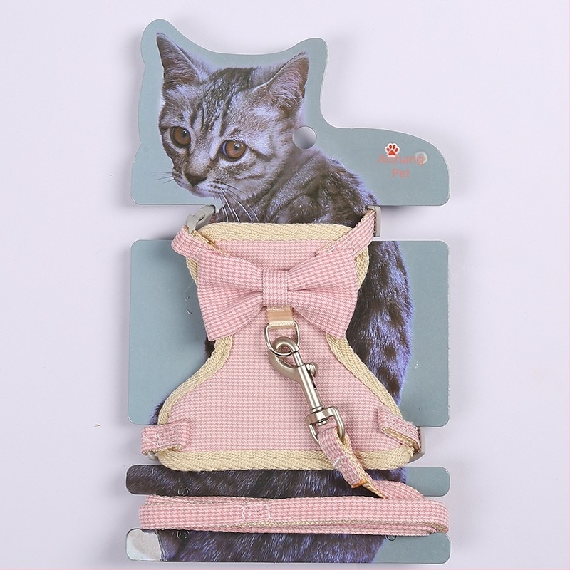 Macska hám masnival – kockás mintázat, PP anyag, mellkasöv