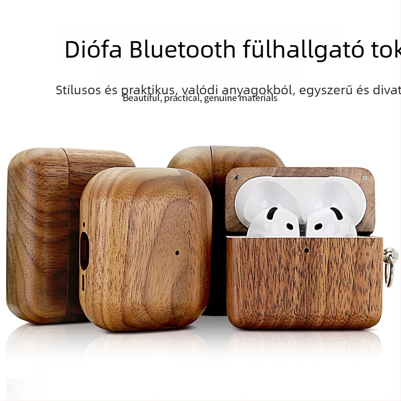 Diófából készült fülhallgató tok AirPods Pro 2/4 – Teljes lefedettség, Kézzel készített, Apple-kompatibilis