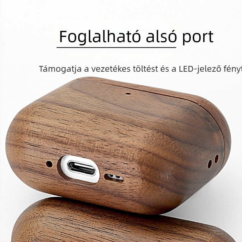 Diófából készült fülhallgató tok AirPods Pro 2/4 – Teljes lefedettség, Kézzel készített, Apple-kompatibilis