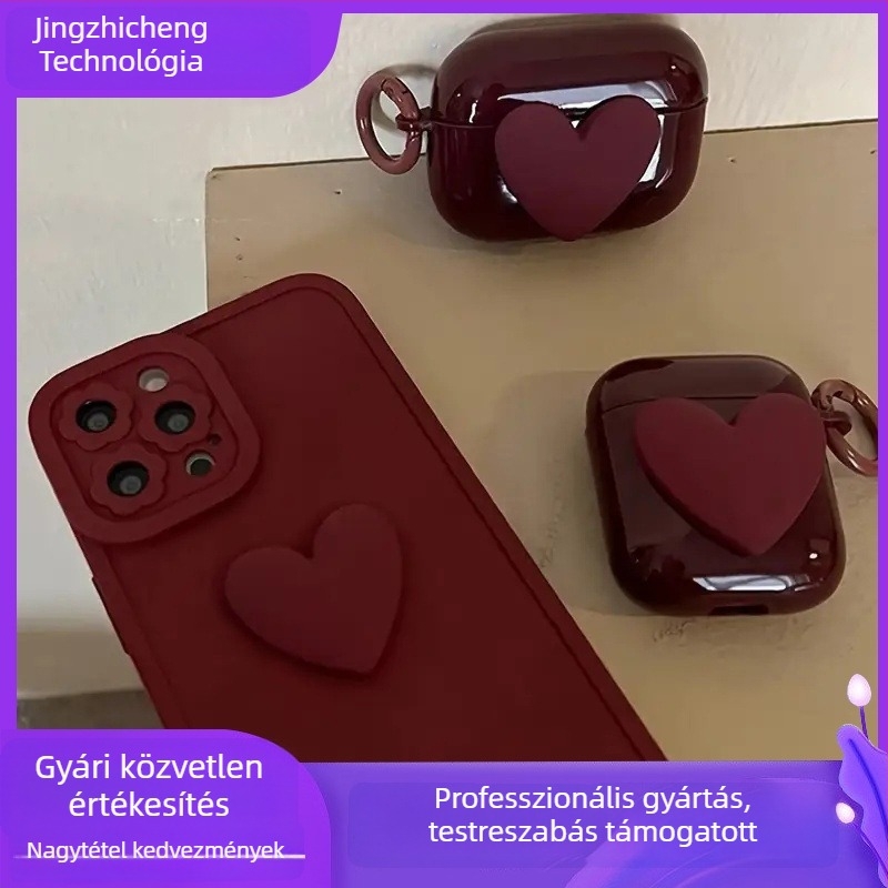 AirPods Pro 2 védőtok — szív mintás, TPU anyag, imprint technika, hordozható puha burkolat, Modell A2