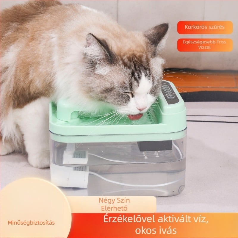 Vezeték nélküli, újratölthető vízforrás háziállatok számára automatikus keringéssel és szűréssel, csendes működésű, kutyáknak és macskáknak