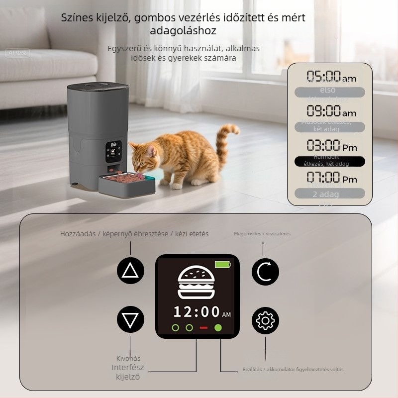 Automatikus macska- és kutya etető időzítővel, önálló működés hálózat nélkül, alkalmazás nélkül