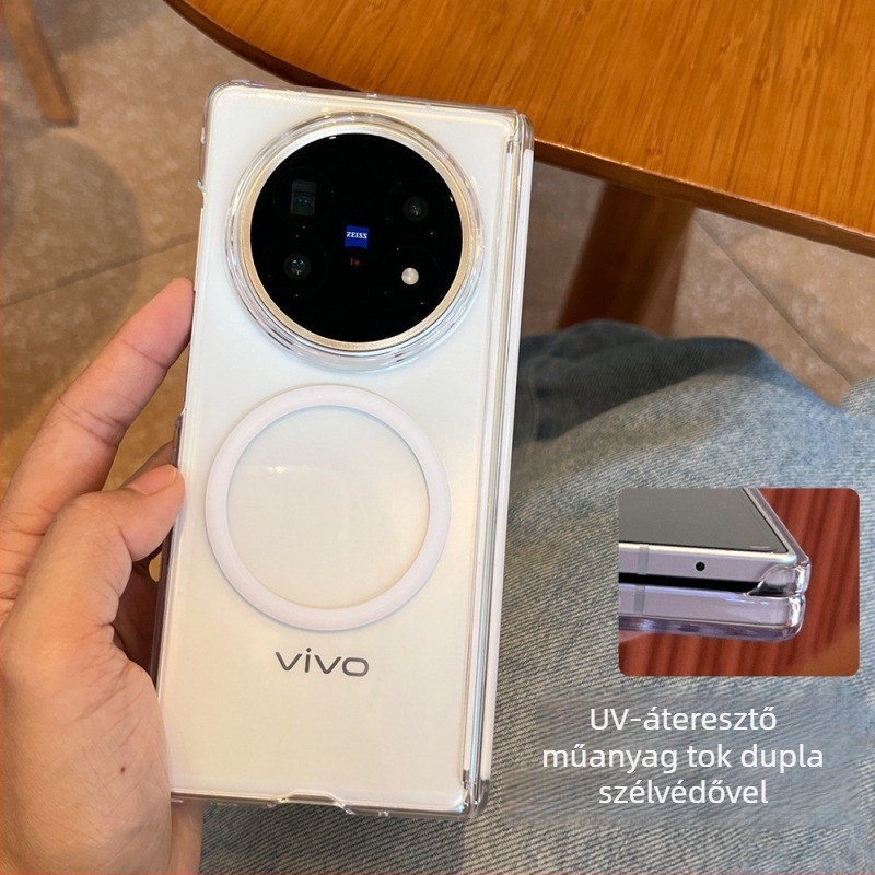 Vivo X Fold5 átlátszó PC telefonvédő, mágneses rögzítés, karcálló, védelem a zuhanás ellen, kettős élek