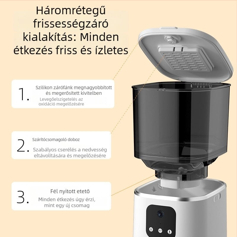 Macska- és kutya részére automatikus etető időzítővel és távoli vezérléssel, intelligens etetőgép
