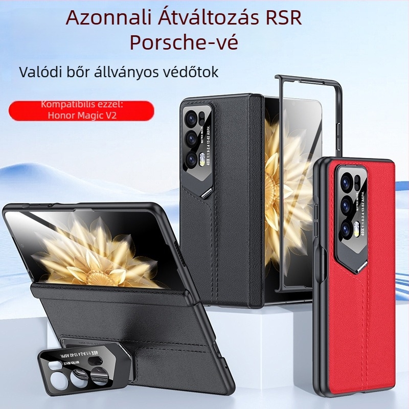 Honor MagicV2 teljes bőrtok, integrált objektív-tartóval és zsanérvédővel