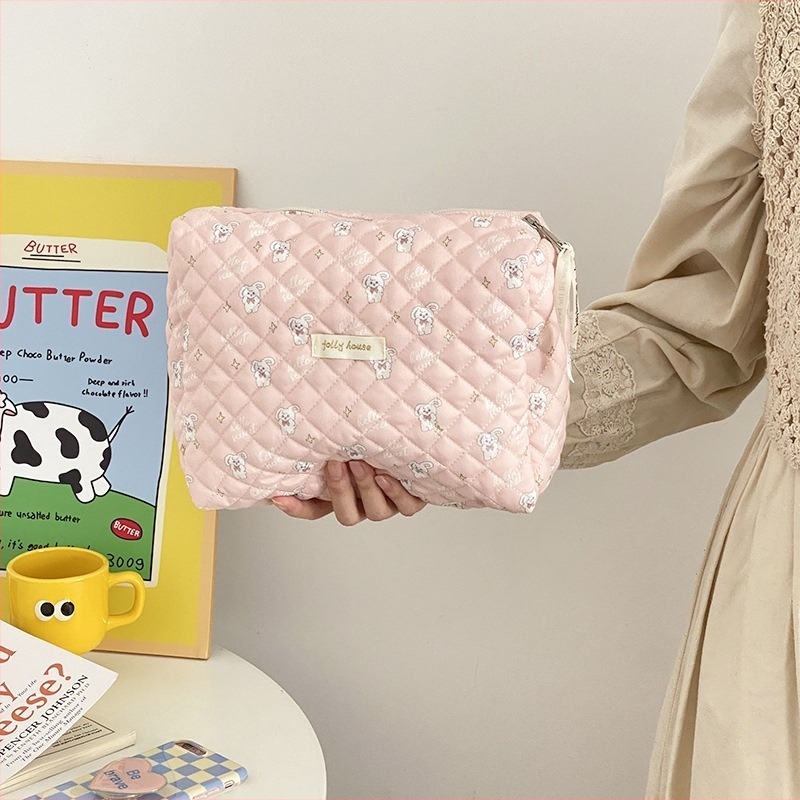 Kozmetikai táska nagy kapacitású, hordozható, quilted dizájn, külső anyag pamut, belső poliészter bélés, városi minimalist stílus, nőknek