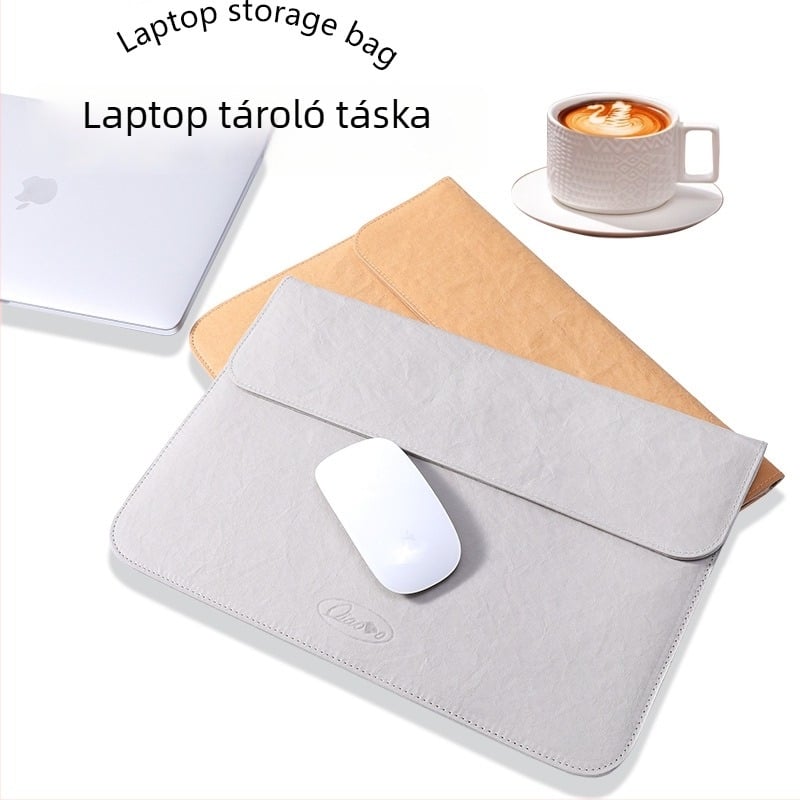 Mosható kraftpapírból készült utazási tároló táska, modell 51516, forma: kézitáska, zárás, alkalmas laptophoz és tabletához